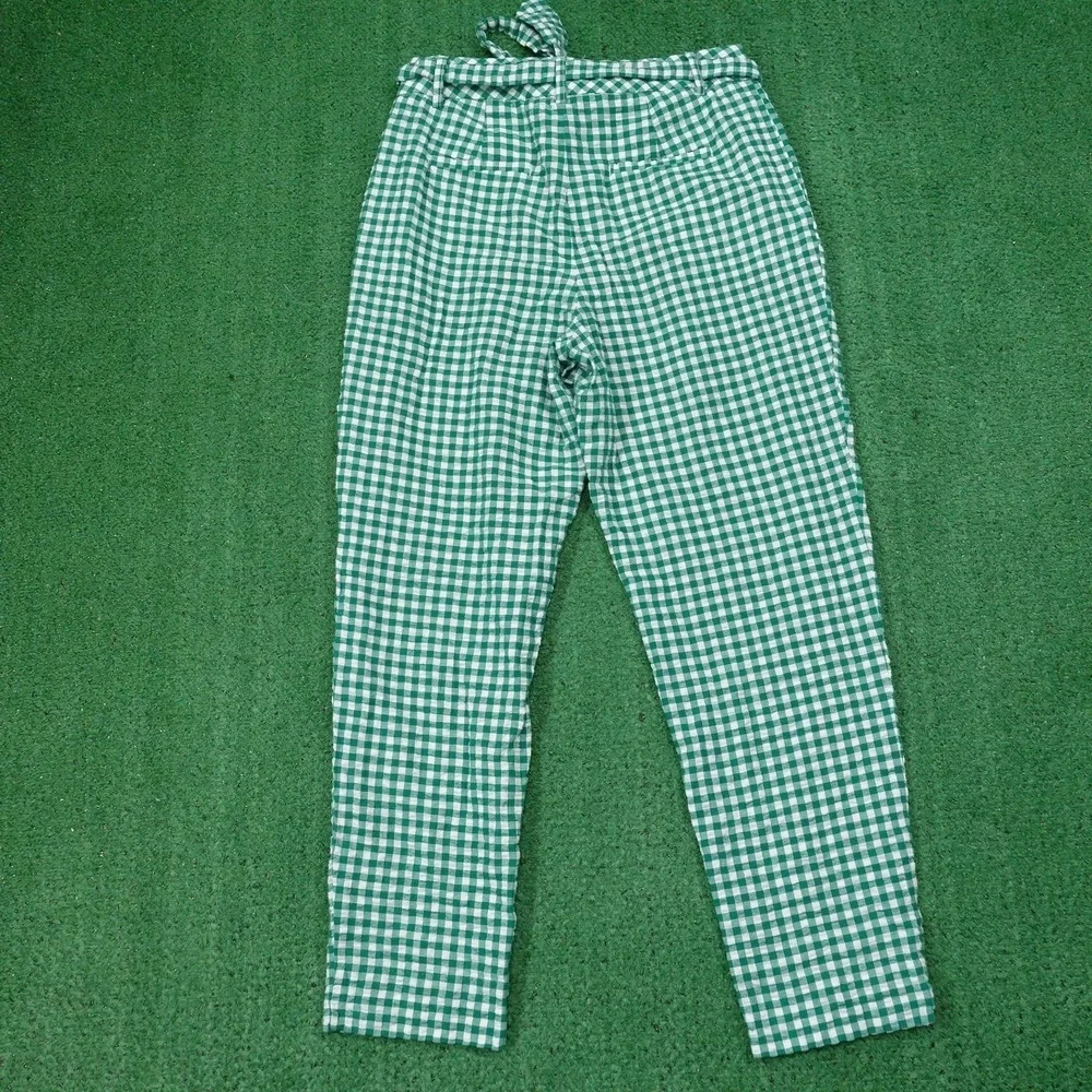 Banana Republic‎ Pants Womens 2 Green Gingham Paperbag Crop Twill Belted Linen